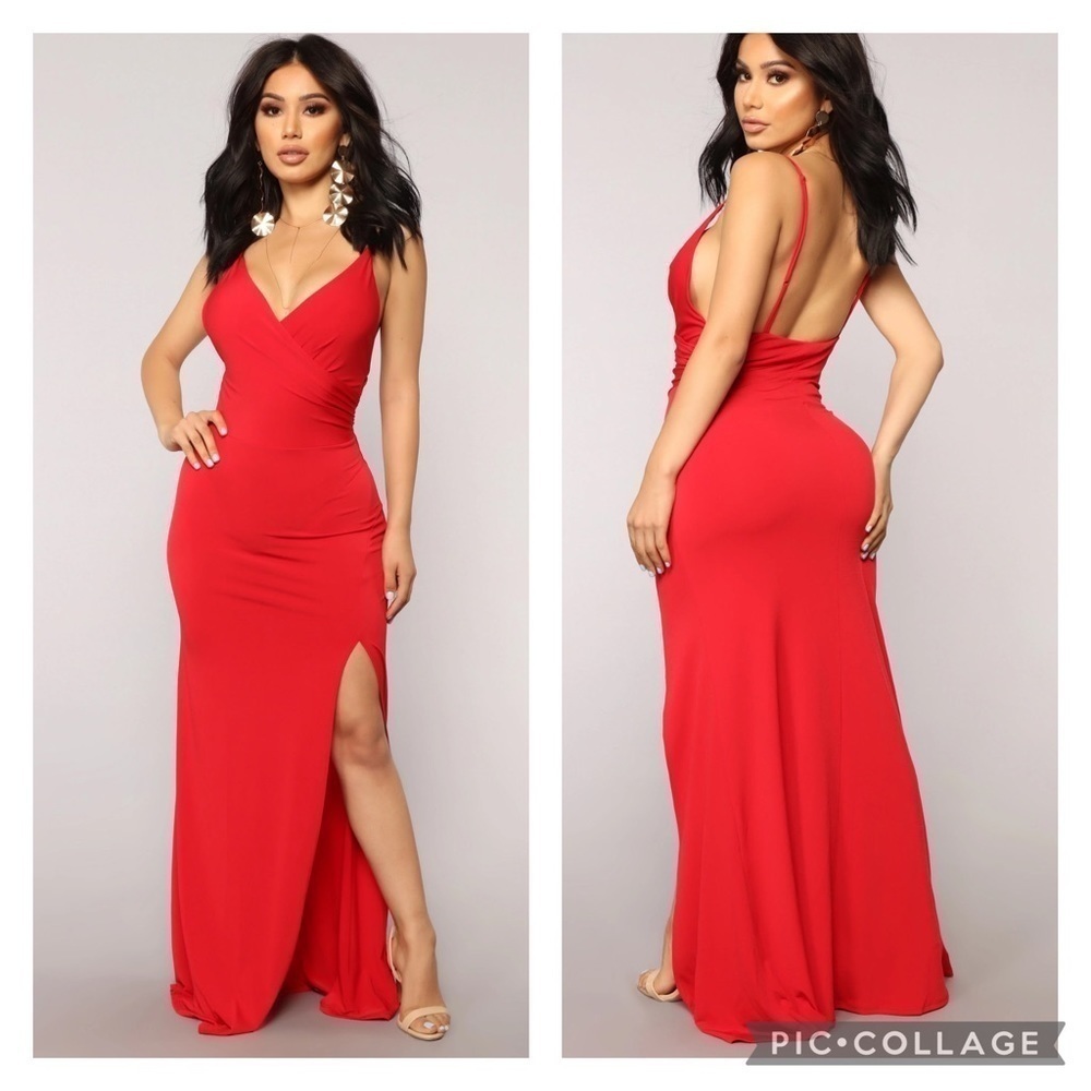 Nwt Fashion Nova High Street V-Neck Slit Front Maxi Dress